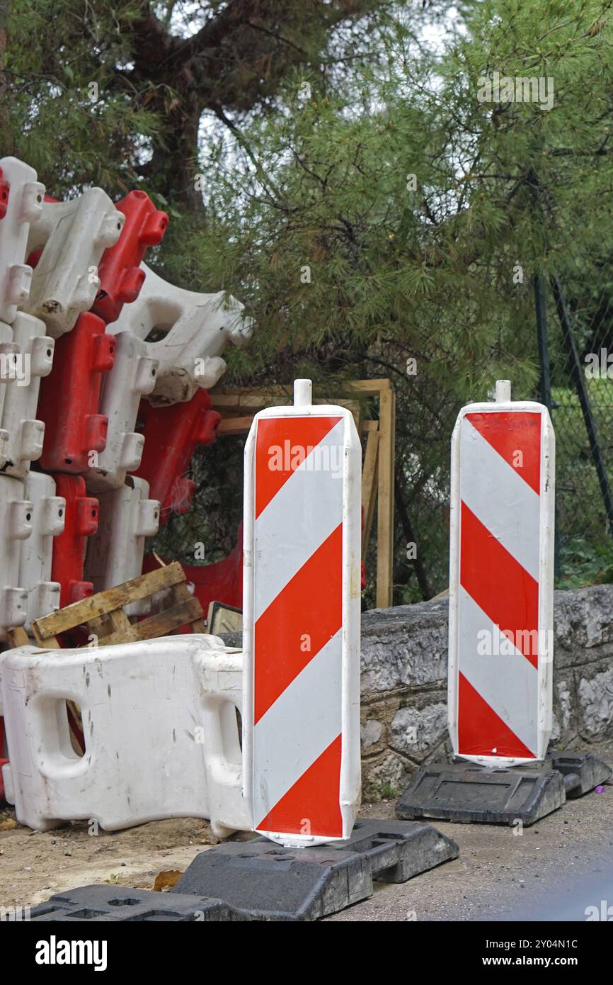 Traffic sign safety barriers at road works site Stock Photo - Alamy