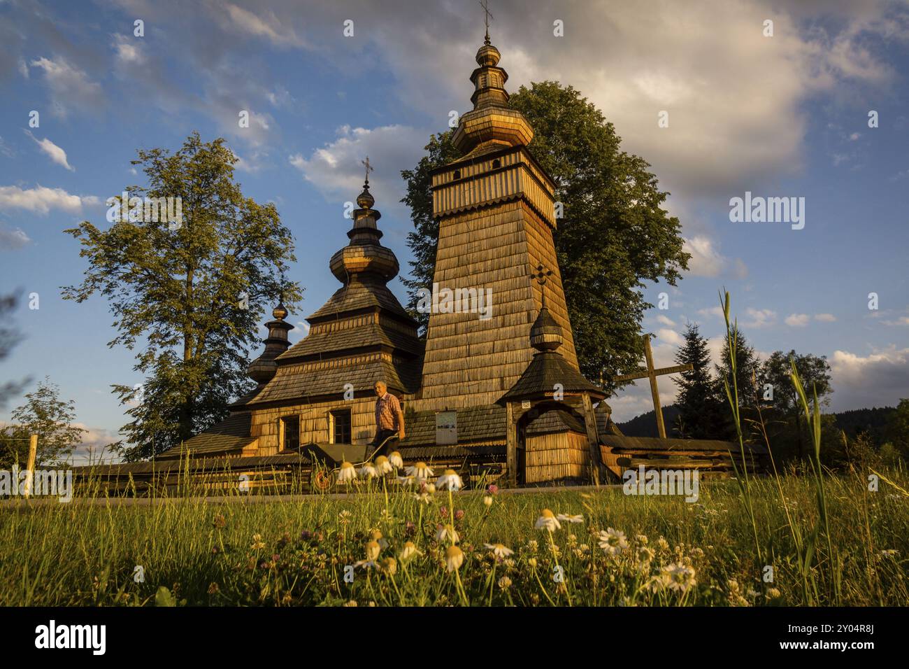 Orthodox church of Santa Paraskewa, Kwiaton. 17th century. World Heritage Site built entirely with wood, Little Poland Voivodeship, Carpathians, Polan Stock Photo