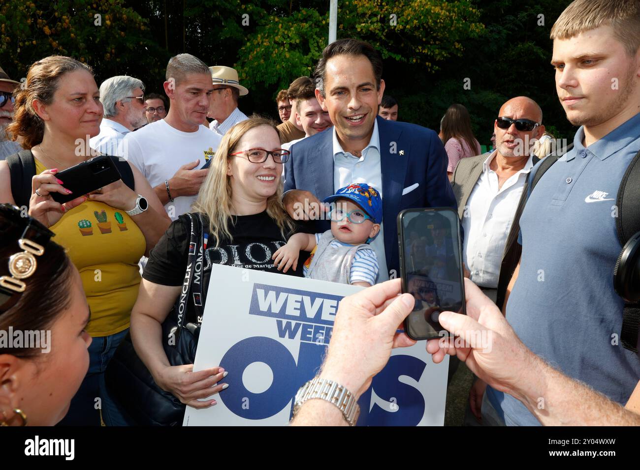 Mechelen, Belgium. 01st Sep, 2024. Vlaams Belang chairman Tom Van Grieken pictured at the yearly family day and the launch of the municipal elections campaign of Flemish far right party Vlaams Belang, on Sunday 01 September 2024 in Planckendael in Mechelen. BELGA PHOTO NICOLAS MAETERLINCK Credit: Belga News Agency/Alamy Live News Stock Photo