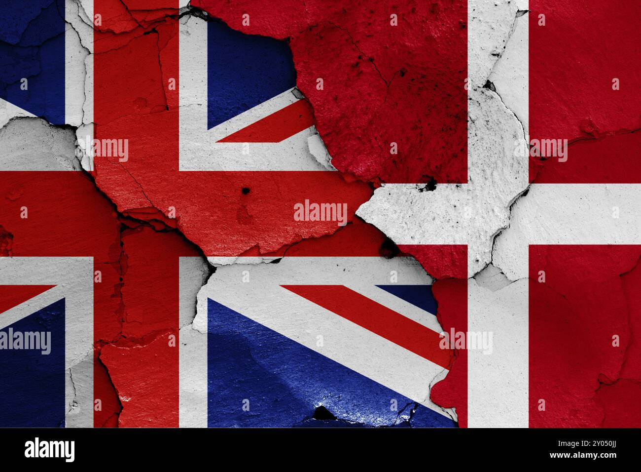 Flags of UK and Denmark painted on cracked wall Stock Photo - Alamy
