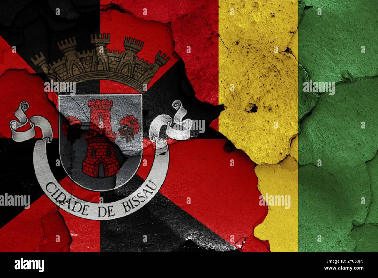 Flags of Bissau and Guinea-Bissau painted on cracked wall Stock Photo ...