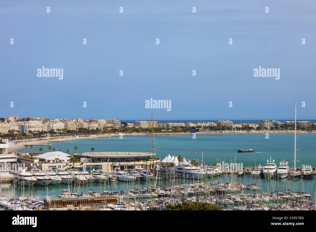 Cannes city skyline in France, view above port on French Riviera at Mediterranen Sea Stock Photo