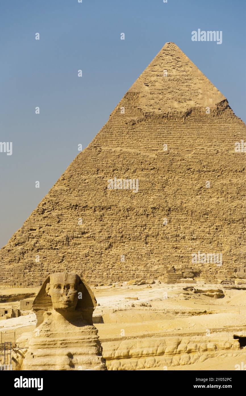The Great Sphinx is seen backed by the Pyramid of Khafre in Giza, Cairo ...