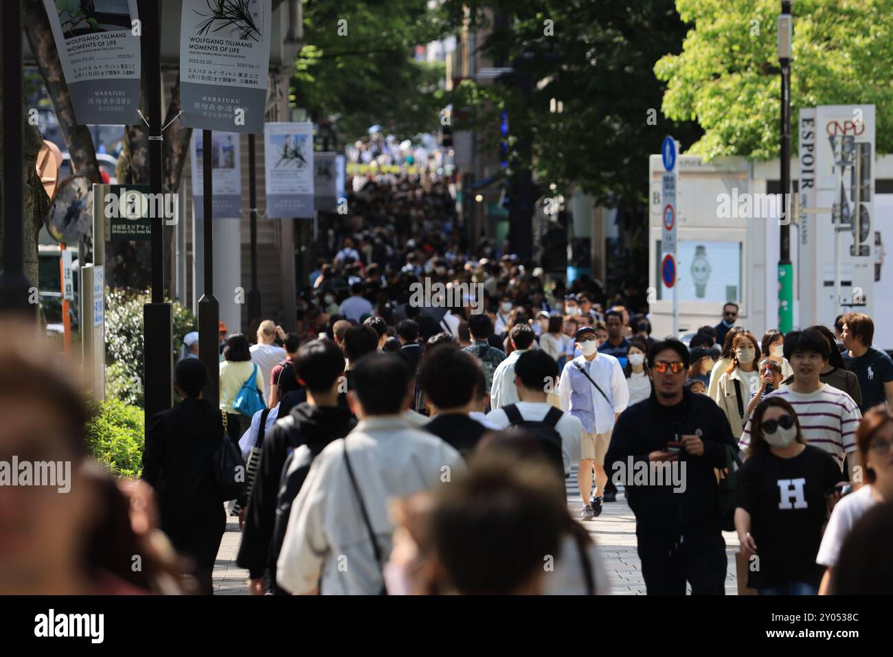 Tokyo - May 2 2023: crowd on the street of street Omotesando, one of famous shopping street in tokyo. Stock Photo