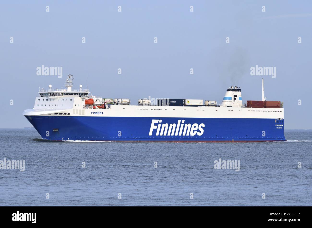 RORO, Ship Finnsea, IMO-No. 9468891 outbound on Elbe River by Cuxhaven RoRo Ship Finnsea, IMO-No. 9468891 outbound on Elbe River by Cuxhaven Stock Photo