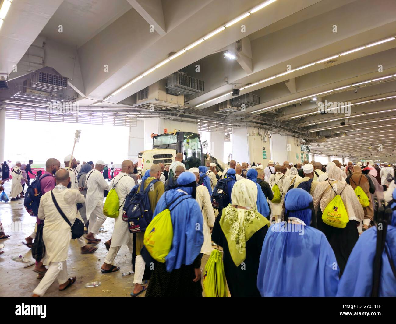 Mina, Saudi Arabia, June 18 2024: Mina, Muna,  or the city of tents, the area of Jamarat, pilgrims stay in Mina over multiple nights in Hajj pilgrimag Stock Photo