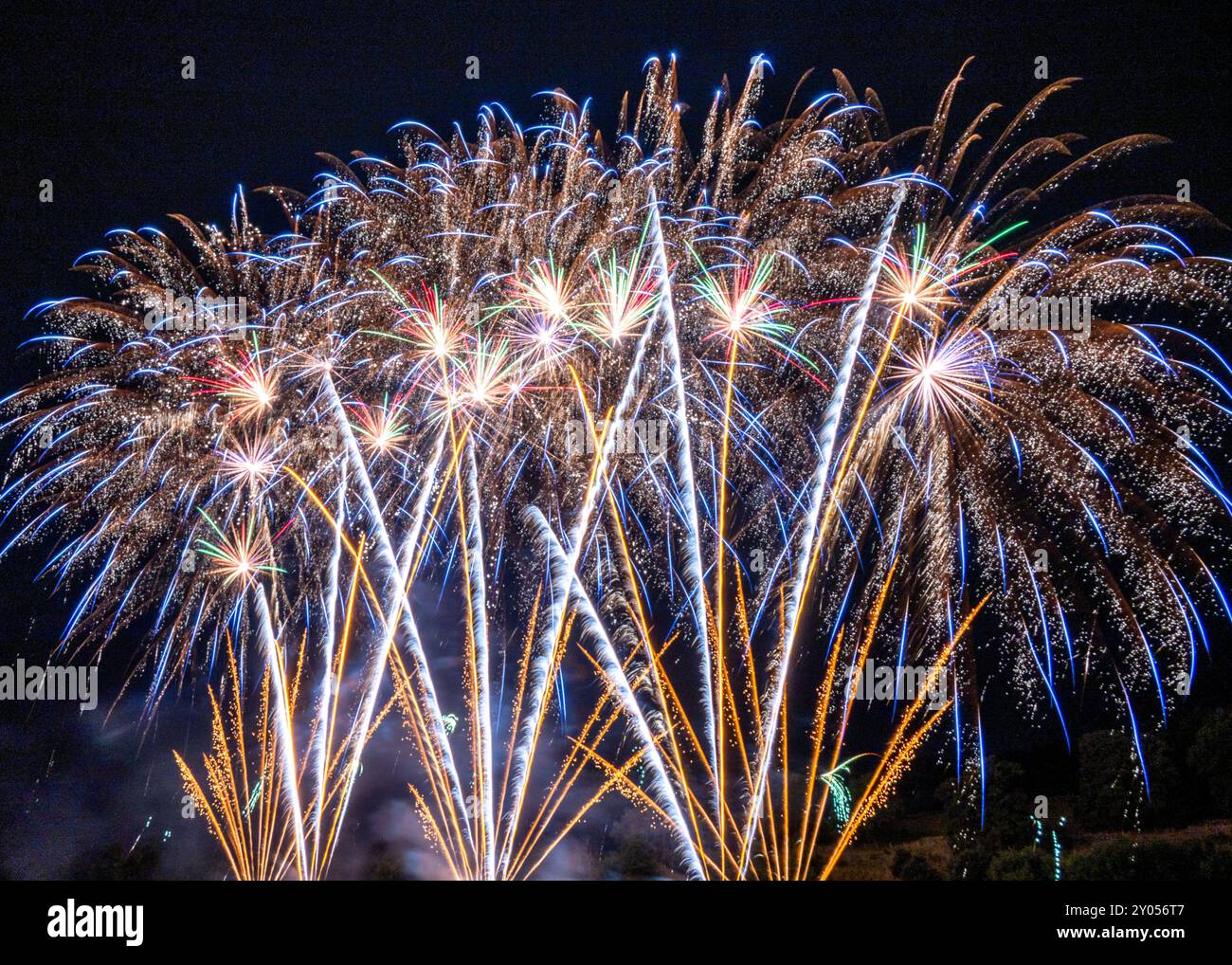 Colorful Fireworks Display against Black Sky Stock Photo