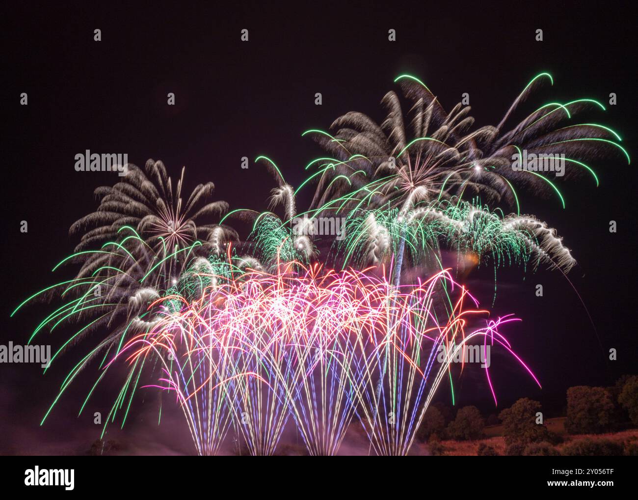Colorful Fireworks Display against Black Sky Stock Photo