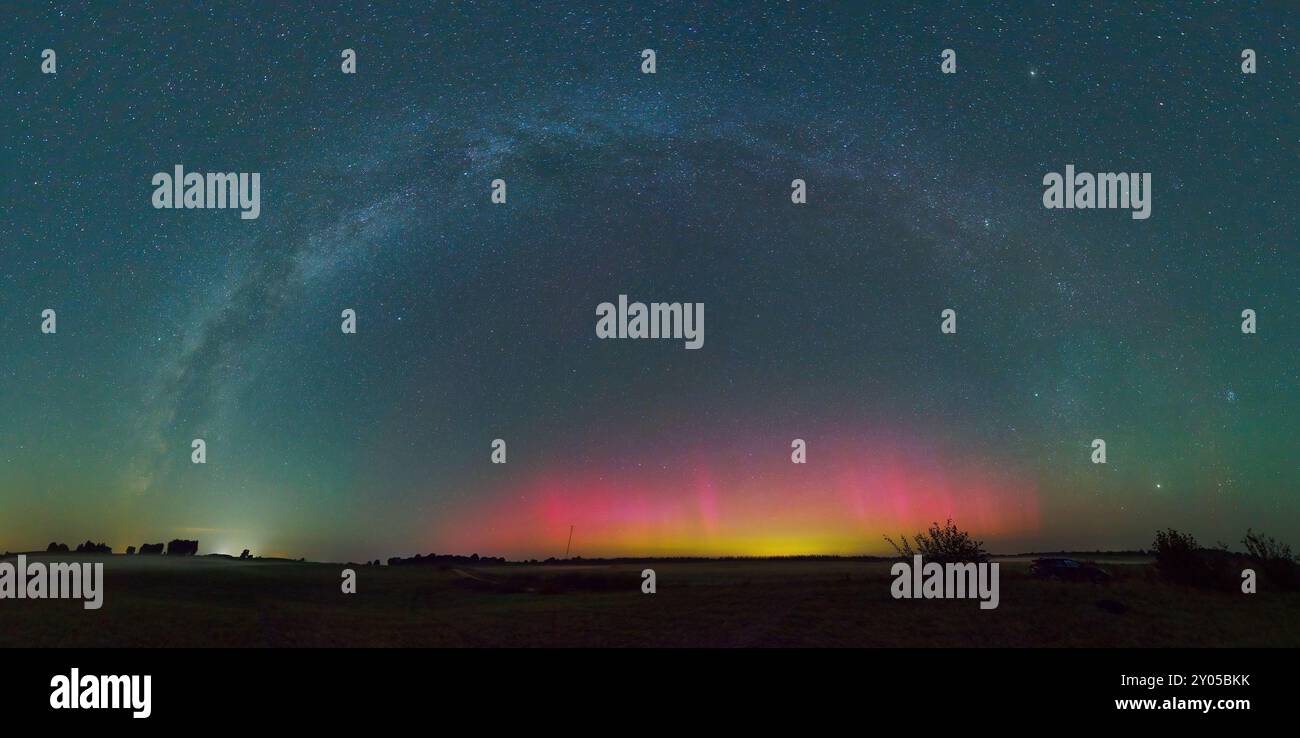 The Milky Way panorama with Northern lights - Aurora borealis Stock ...