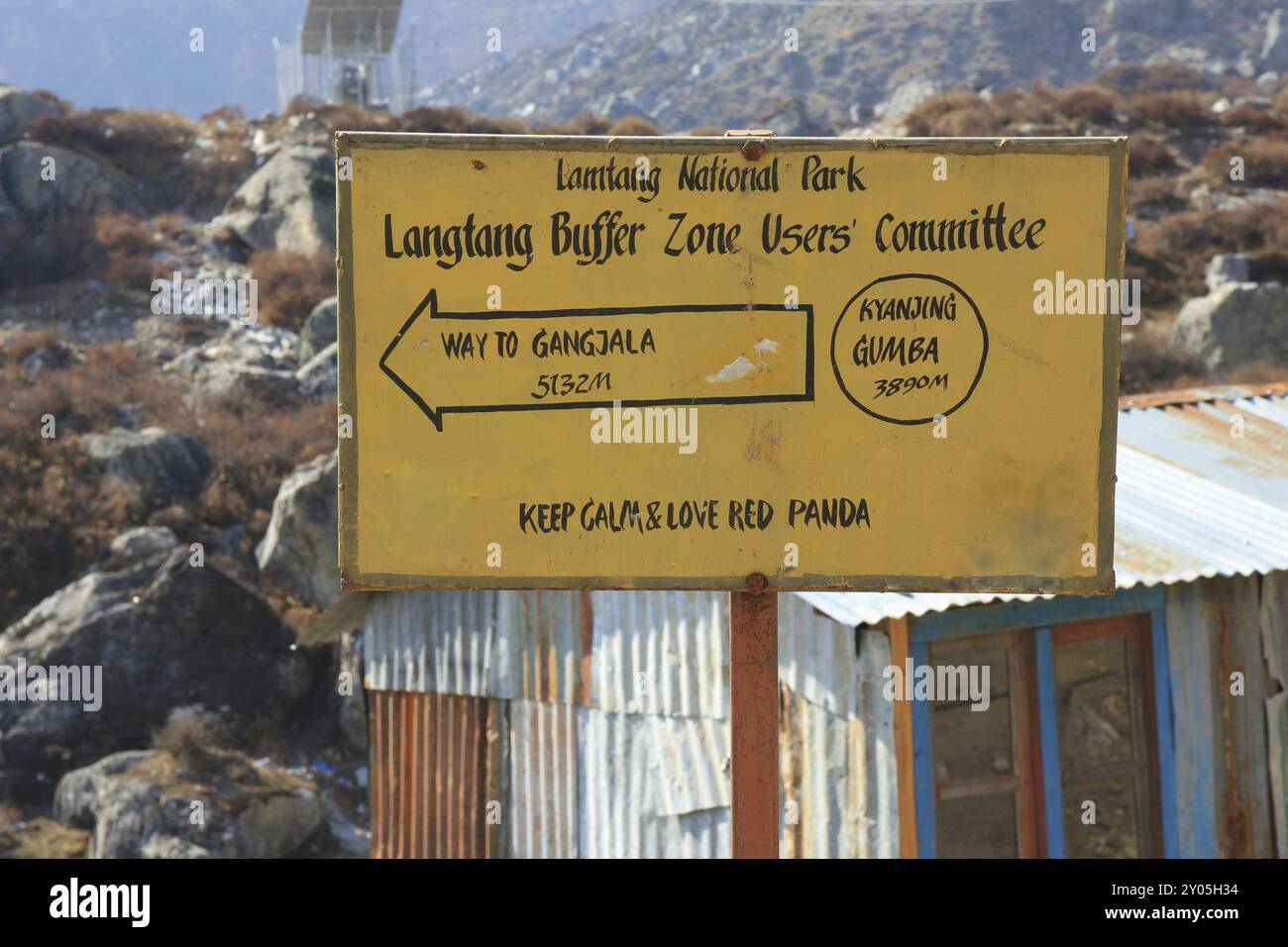 Funny directional sign in Kyangjing Gumba, Langtang National Park ...