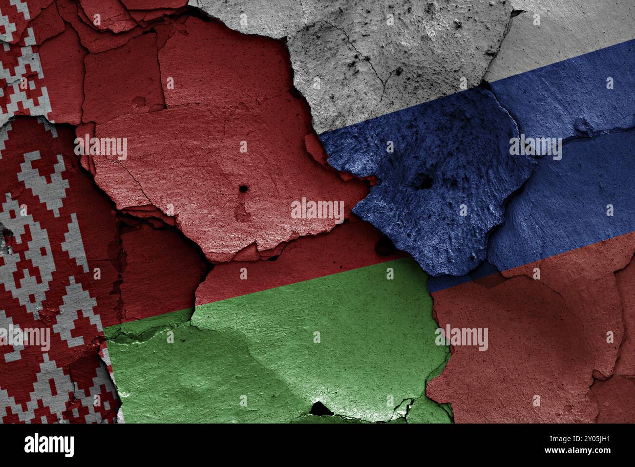 Flags of Belarus and Russia painted on cracked wall Stock Photo - Alamy
