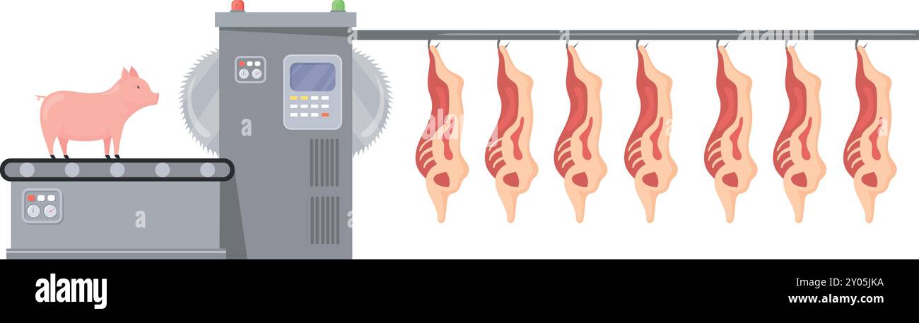 Industrial butchery illustration. Cartoon meat production manufacture ...