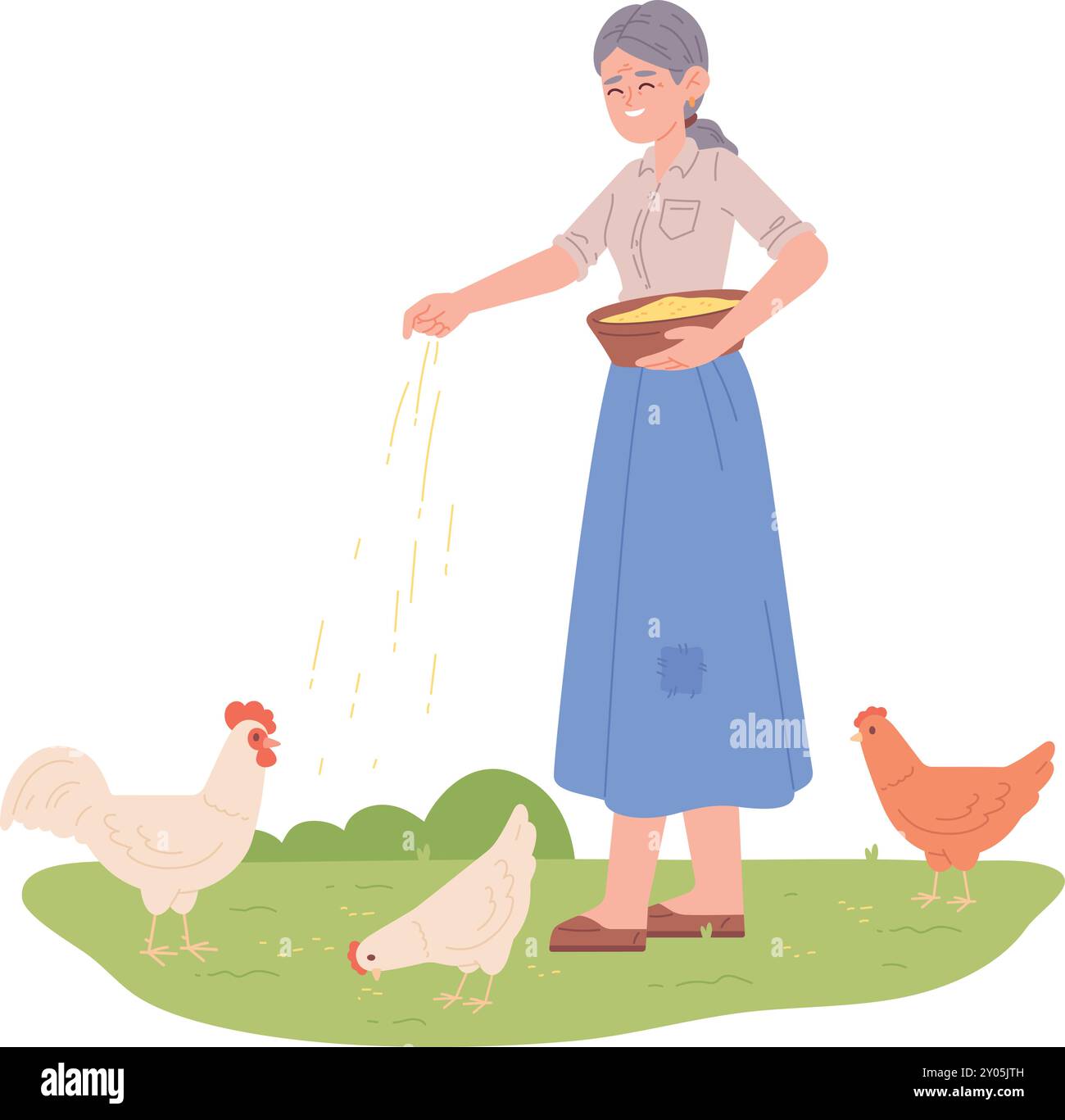 Chicken feeding concept. Woman working on farm isolated on white ...
