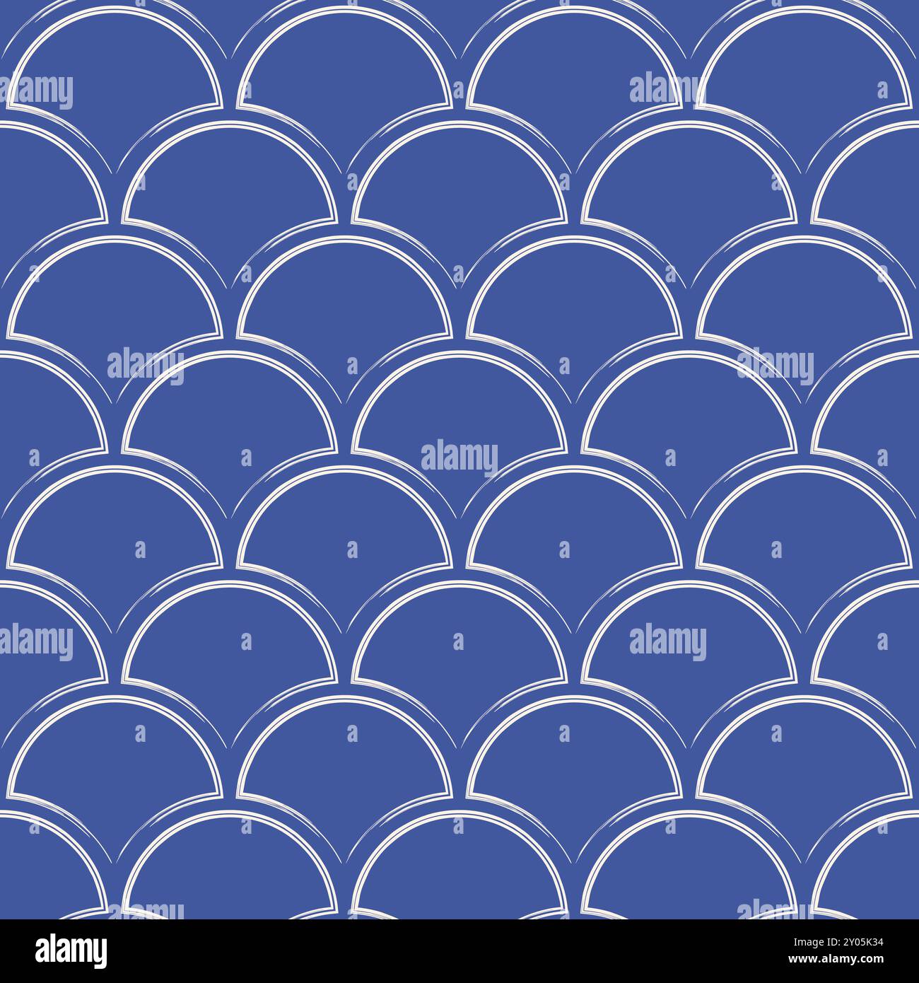 Brush lines scallop seamless pattern. Blue stroke arch repeat background. Vector illustration. Stock Vector