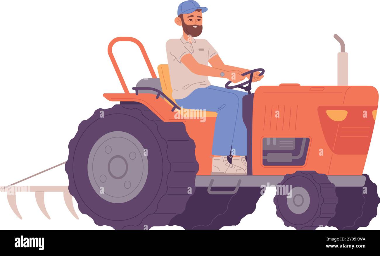 Man riding tractor. Farmer character. Field work isolated on white ...