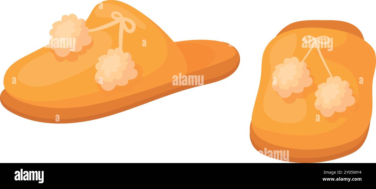 Pom pom slippers cartoon icon. Confort fluffy shoes isolated on white background Stock Vector