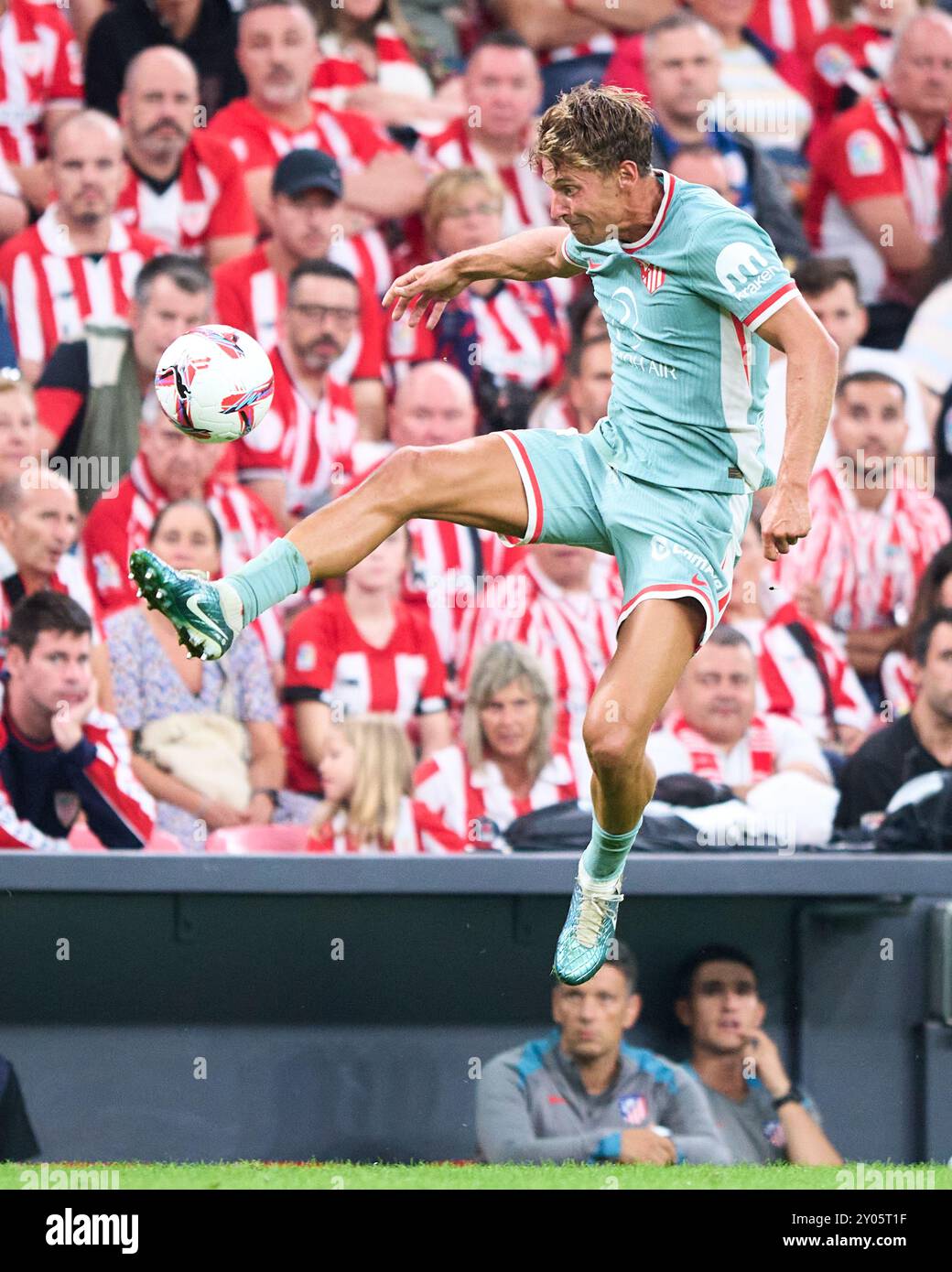 Marcos Llorente of Atletico de Madrid with the ball during the LaLiga EA Sports match between Athletic Club v Atletico de Madrid at San Mames Stadium Stock Photo