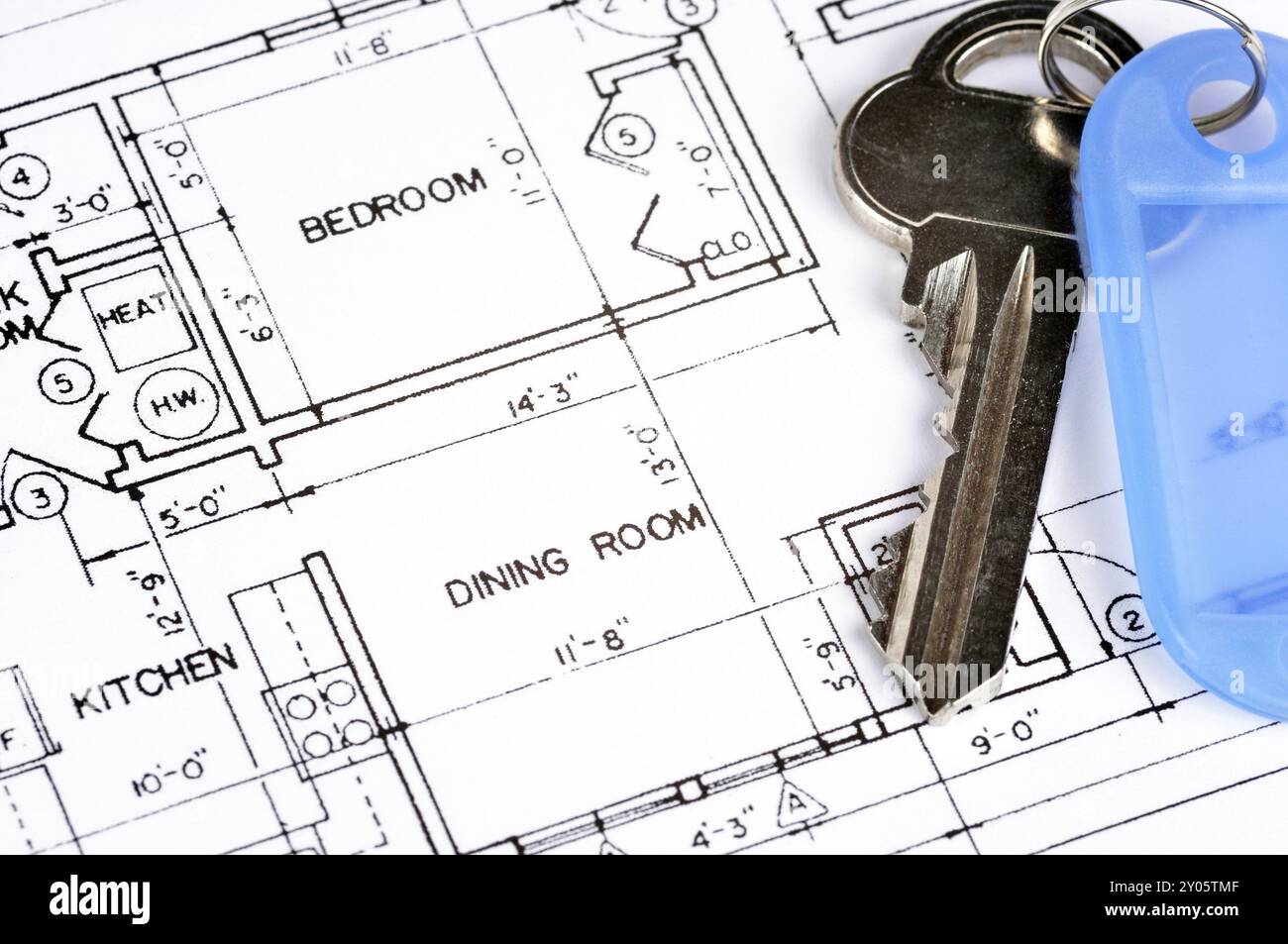 House blueprint with a key on top of it Stock Photo - Alamy