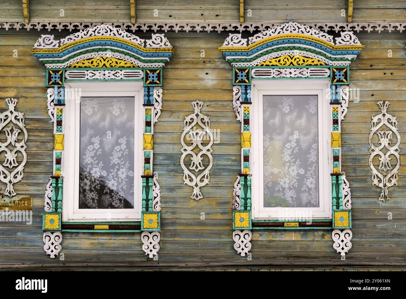 Carved window in an old russian wooden country house Stock Photo - Alamy
