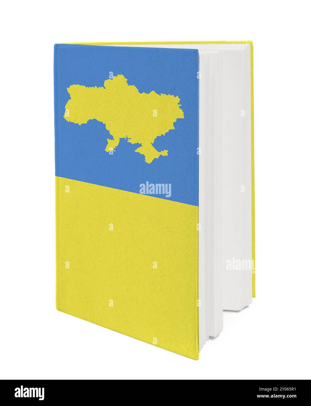 Book with the national flag and contour of Ukrine on cover Stock Photo