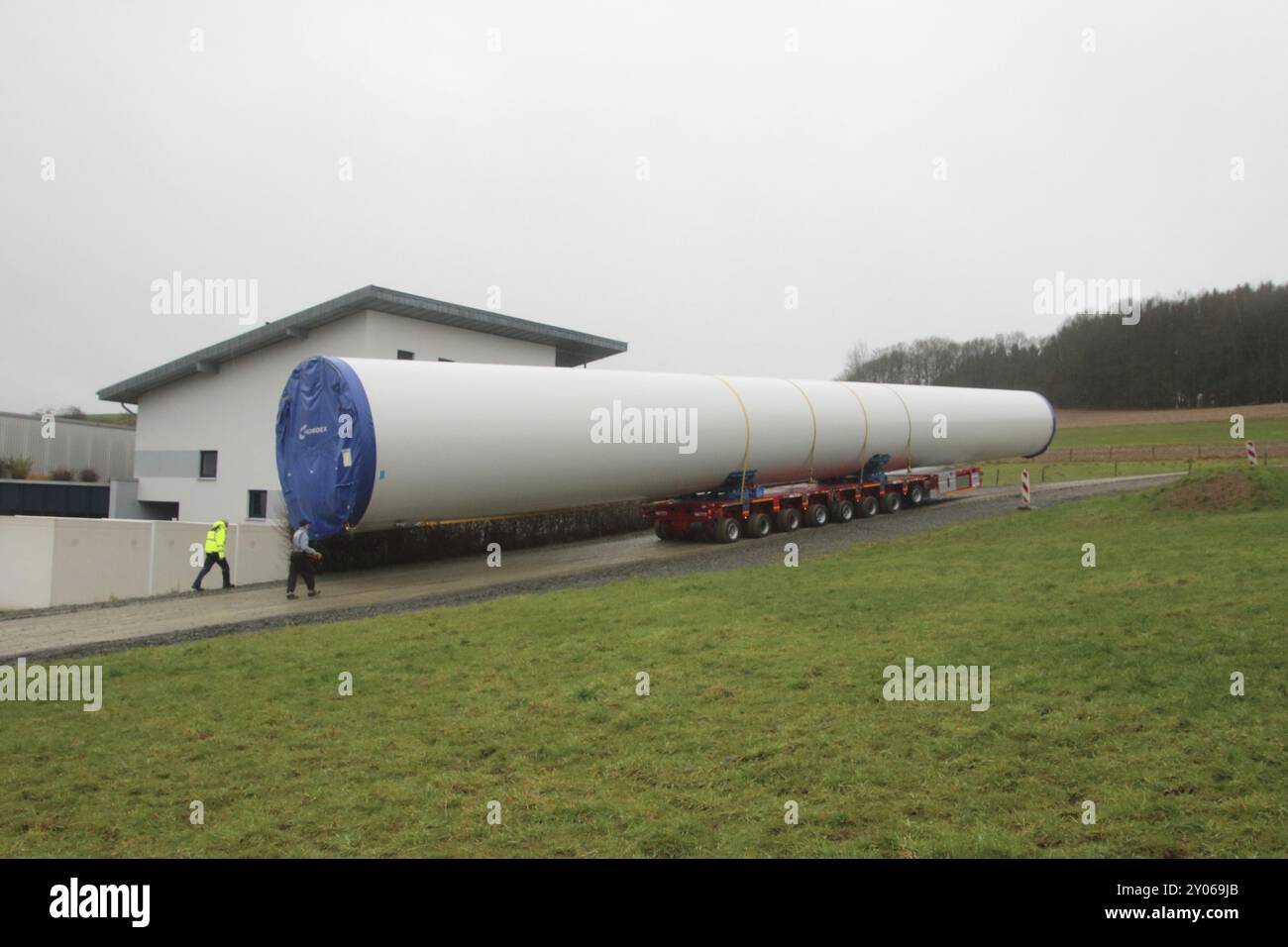 Heavy transport of wind turbine parts on special vehicle Stock Photo ...