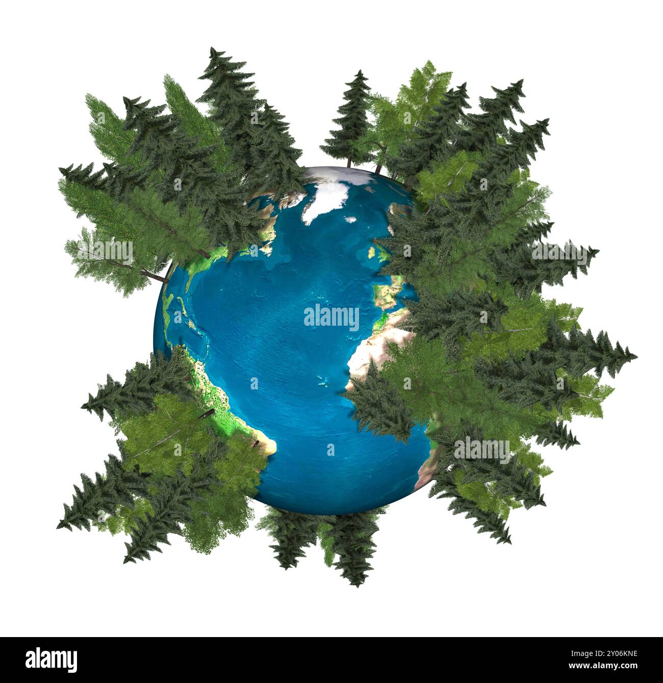3D Illustration of the Earth globe covered with green trees Stock Photo ...