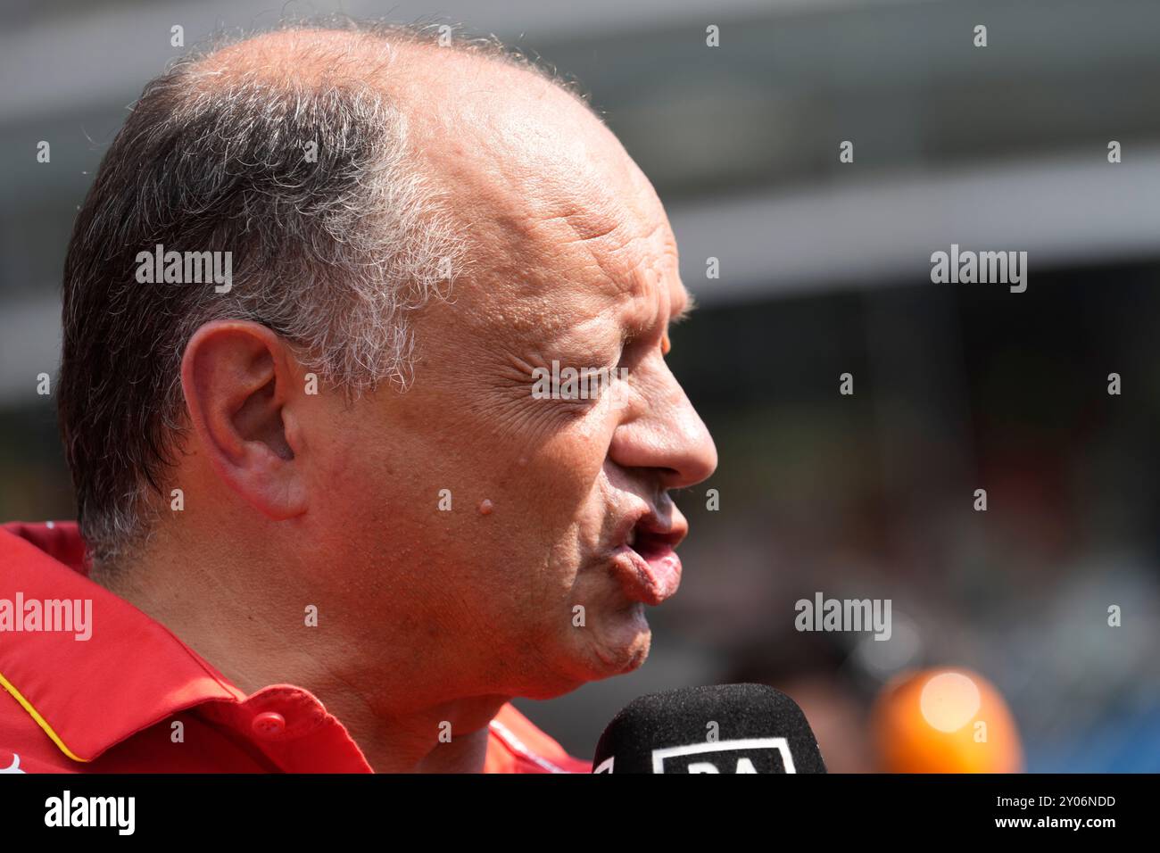 Ferrari team principal Fred Vasseur grimaces before the Formula One