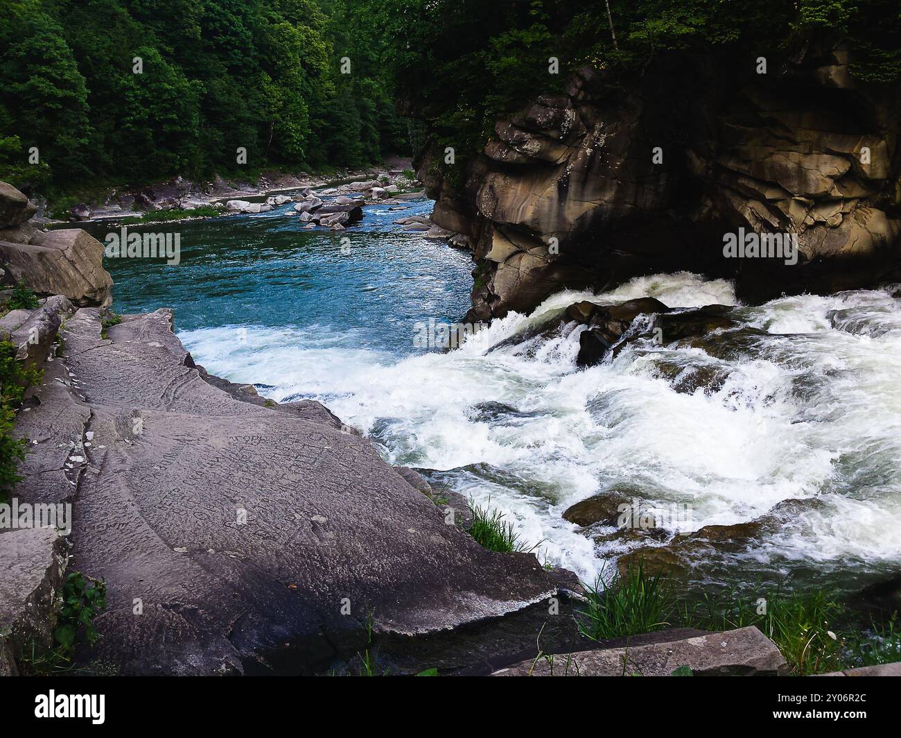 Probiy waterfall on Prut River in Yaremche City, western Ukraine. Stock Photo