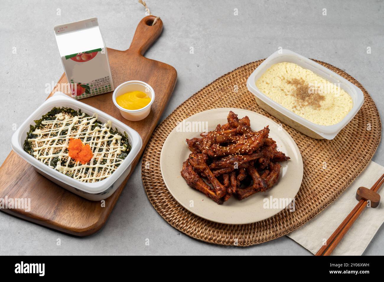Flying Fish Roe Rice Ball Korean food, chicken feet, boneless, spicy, soup, steamed eggs, flying ...