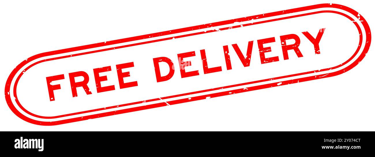 Grunge red free delivery word rubber seal stamp on white background ...