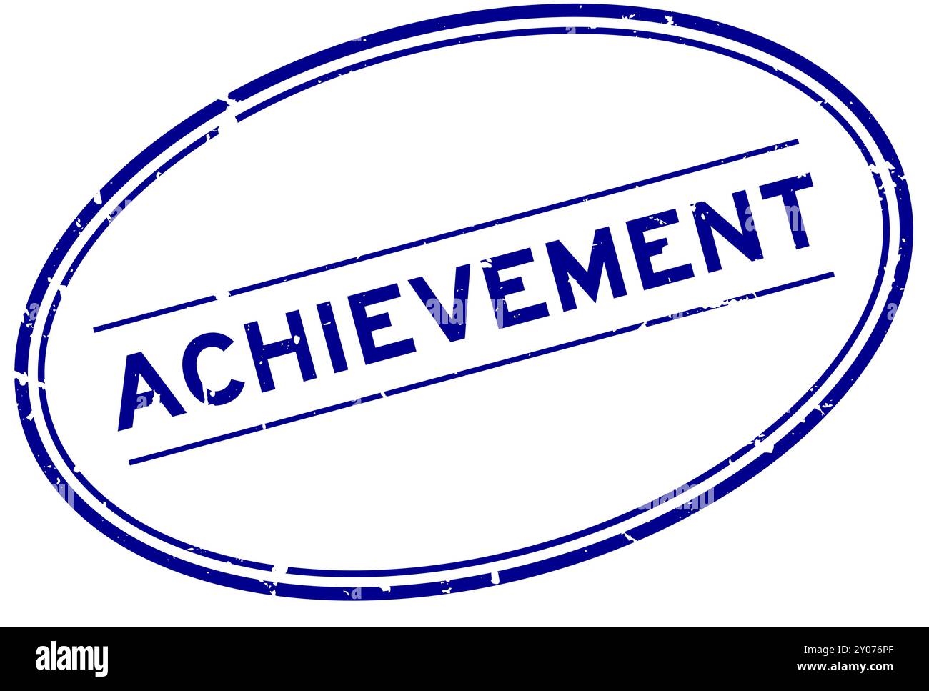 Grunge blue achievement word oval rubber seal stamp on white background