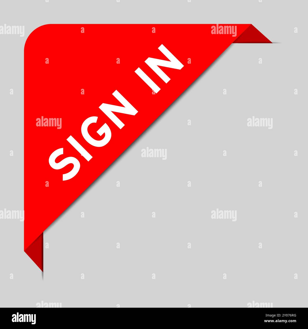 Red color of corner label banner with word sign in on gray background ...
