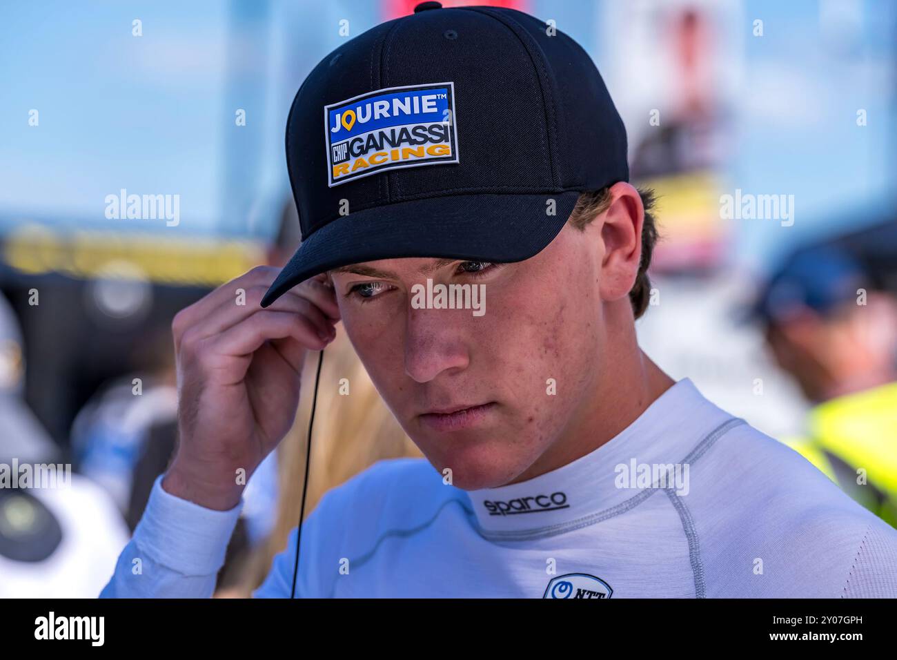 West Allis, Wi, USA. 31st Aug, 2024. KYFFIN SIMPSON (R) (4) (BRB) of Bridgetown, Barbados prepares to qualify for the Hy-Vee Milwaukee Mile 250's at the The Milwaukee Mile in West Allis, WI. (Credit Image: © Walter G. Arce Sr./ASP via ZUMA Press Wire) EDITORIAL USAGE ONLY! Not for Commercial USAGE! Stock Photo