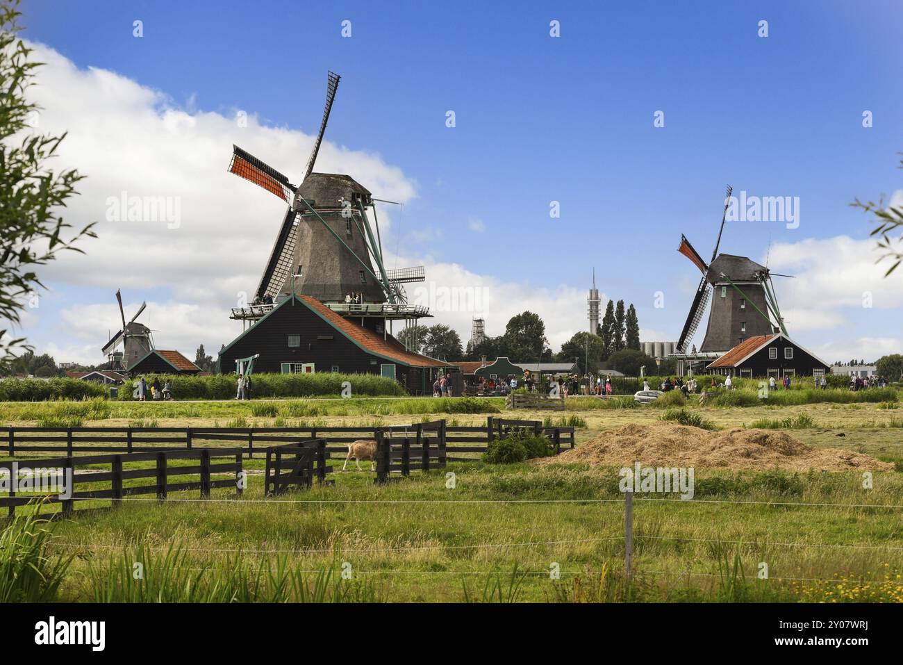 Koog aan de Zaan, Netherlands. July 2022. Dutch landscape with windmills near de Zaanse Schans Stock Photo