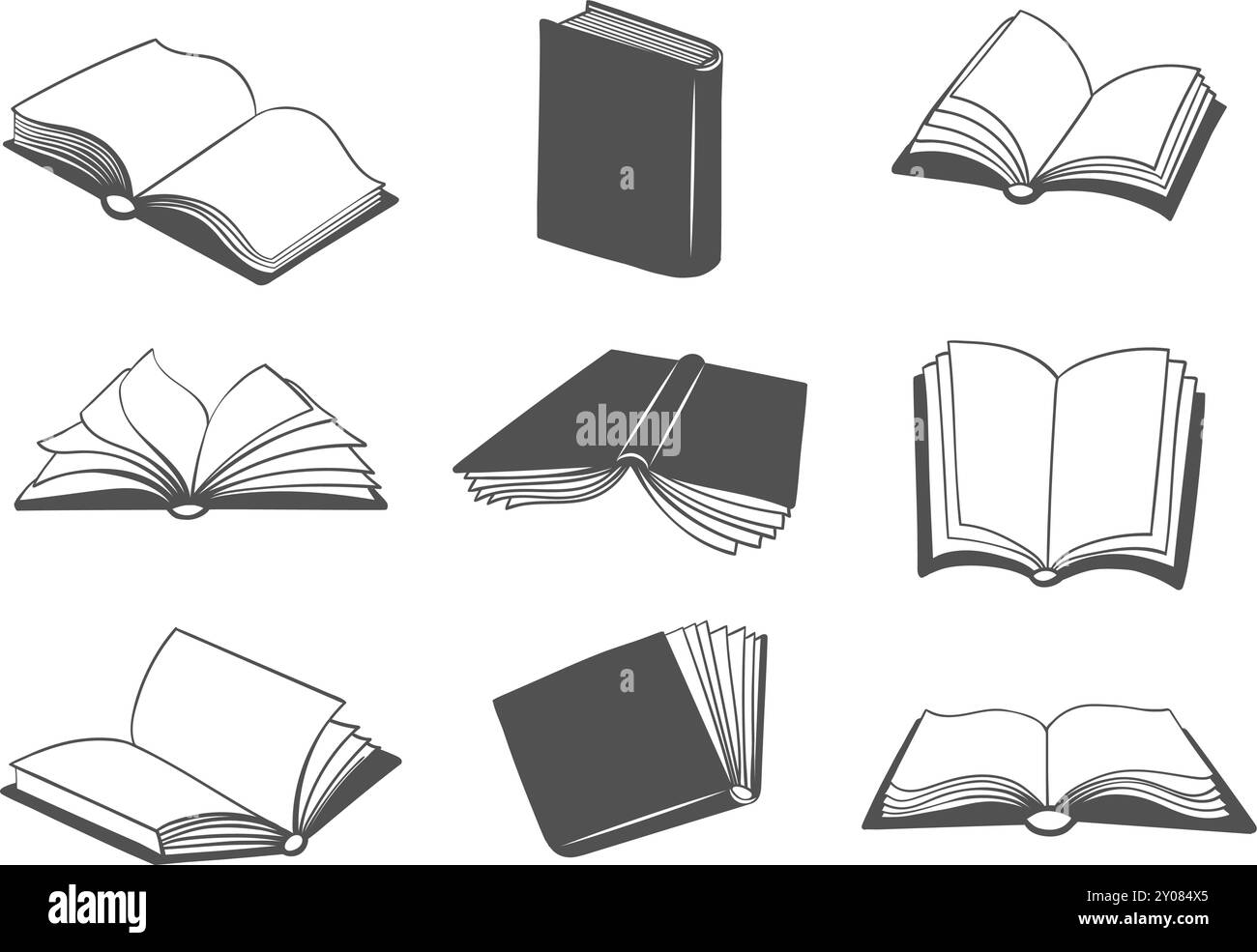 Opened and closed book icon set Stock Vector