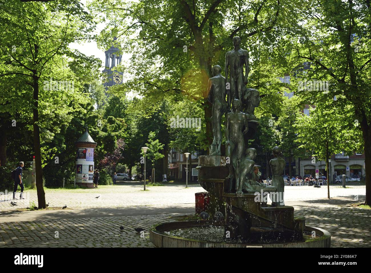 Europe, Germany, Hamburg, City, Neustadt, Grossneumarkt, trendy meeting place, restaurants and pubs, weekly market market, the fountain on the square Stock Photo