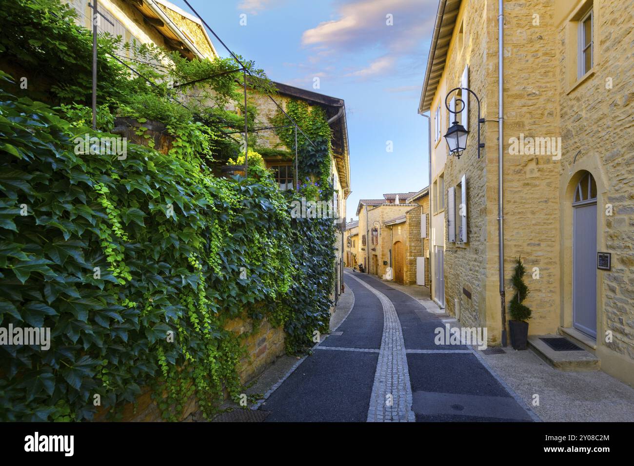 Small roads in Oingt village, Beaujolais, France, Europe Stock Photo