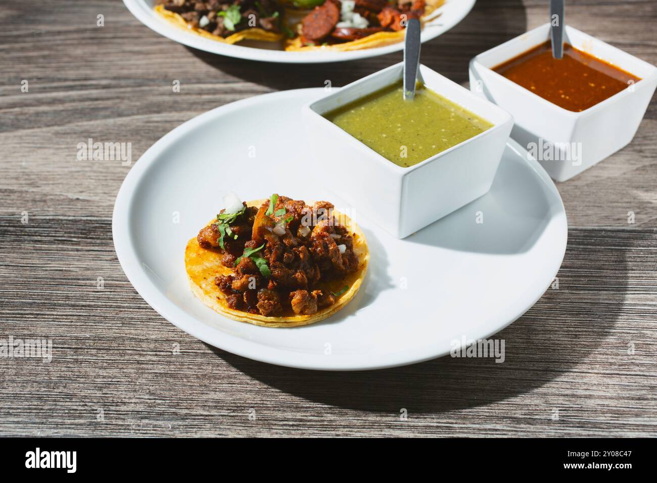 A view of an al pastor street taco. Stock Photo