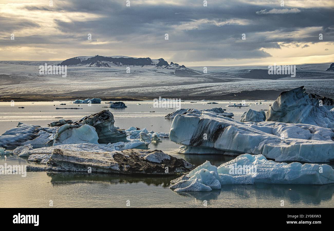 Spectacular sunset in the famous Jokulsarlon Glacier Lagoon Iceland Stock Photo