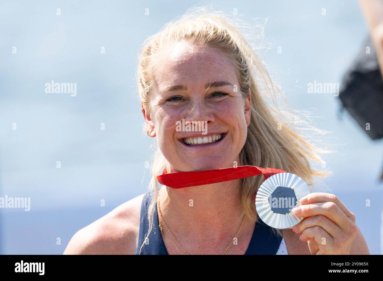 Paris, France 20240901. Birgit Skarstein with the silver medal she won ...