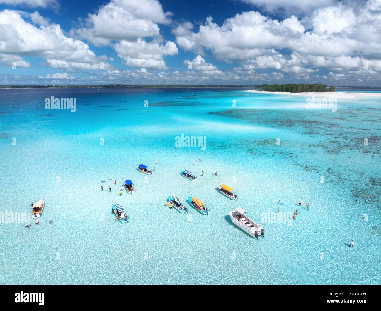 Aerial view of boats in clear azure sea in summer. Top view Stock Photo ...