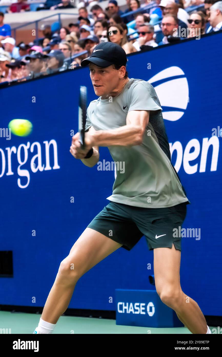 Jannik Sinner (ITA) competes in round 1 of the 2024 US Open Tennis ...