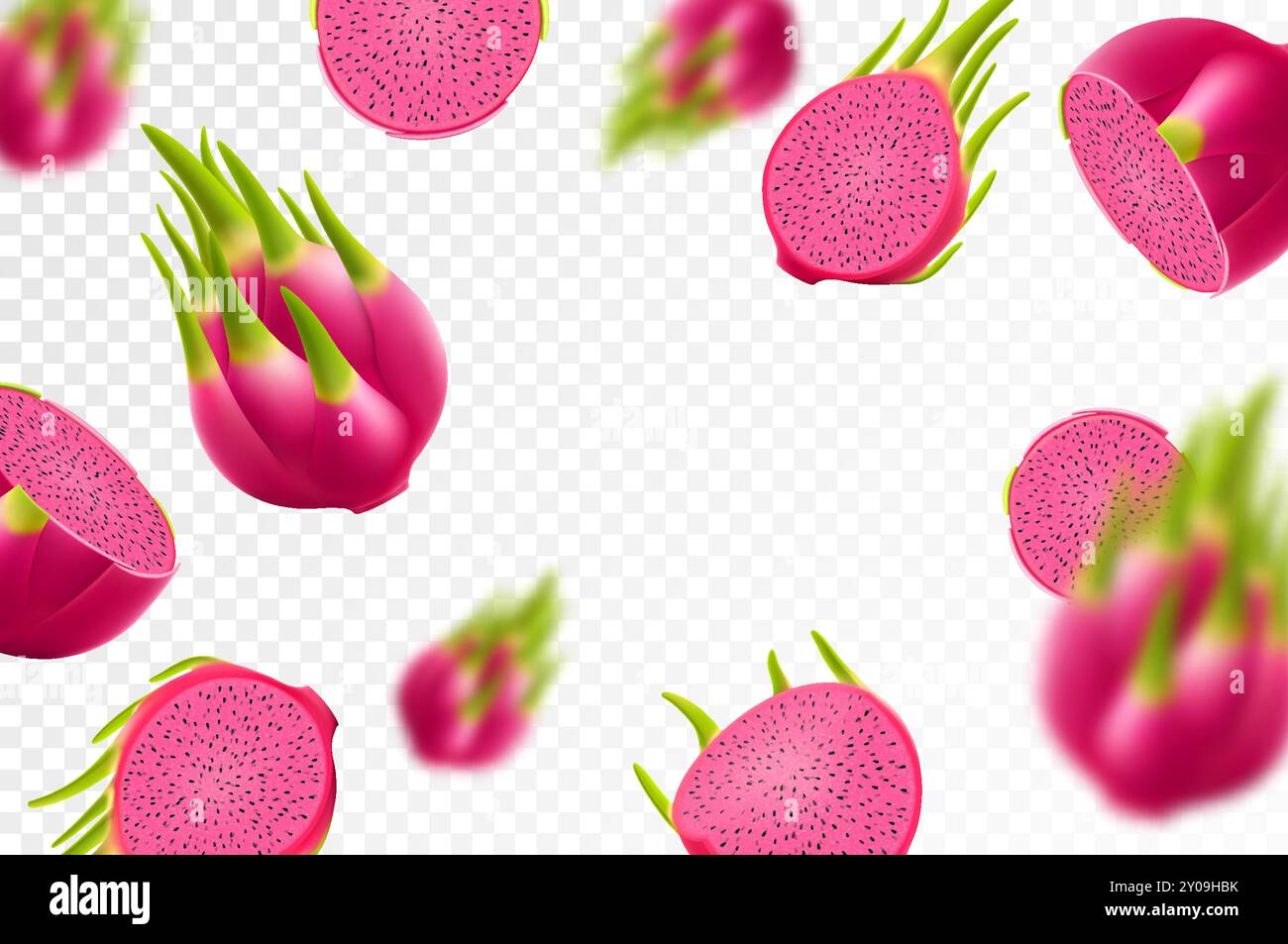 Flying ripe red dragon fruit. Bright background falling juicy fruit ...