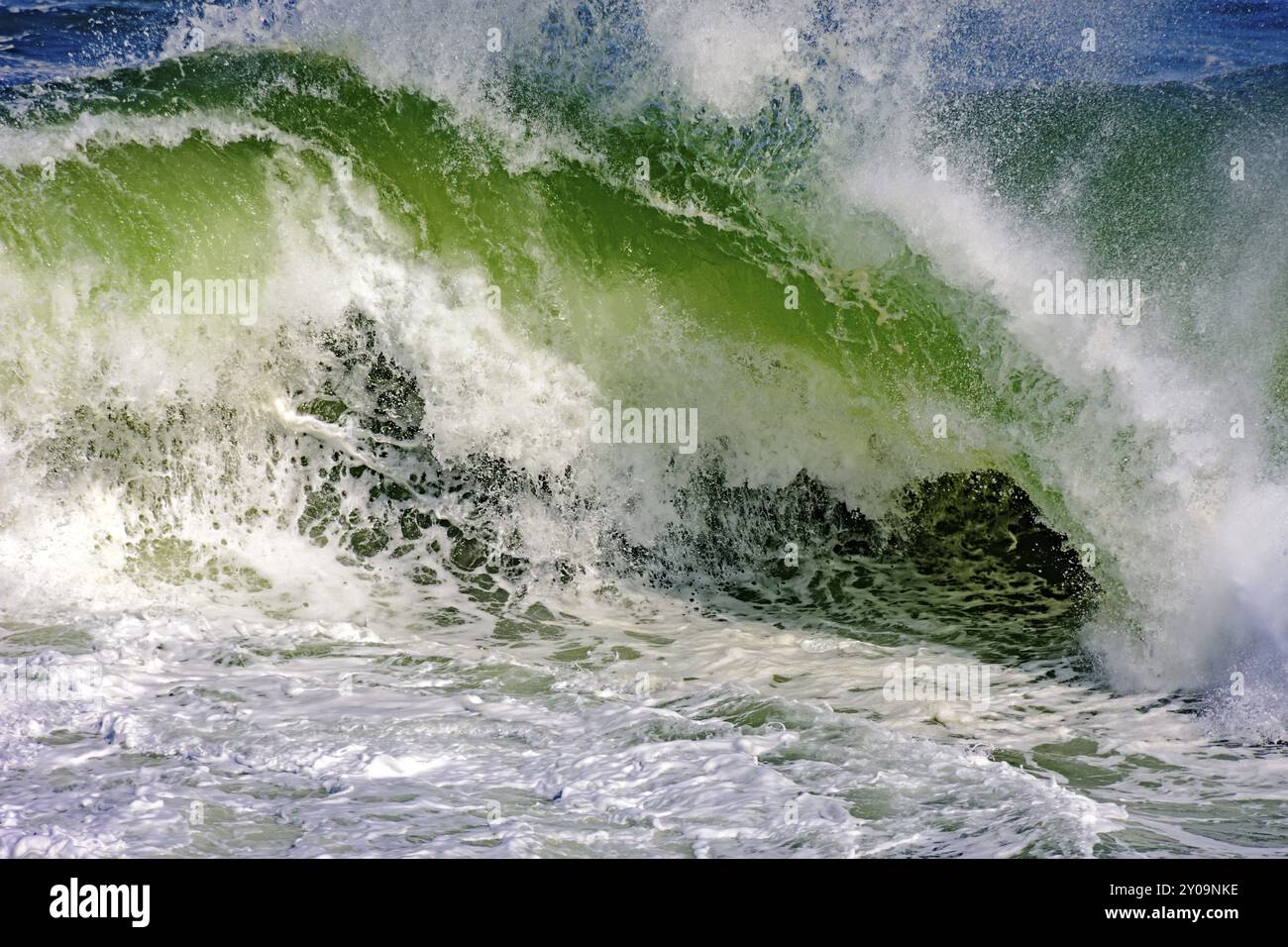 Big, dangerous waves during tropical storm in the green and blue waters ...