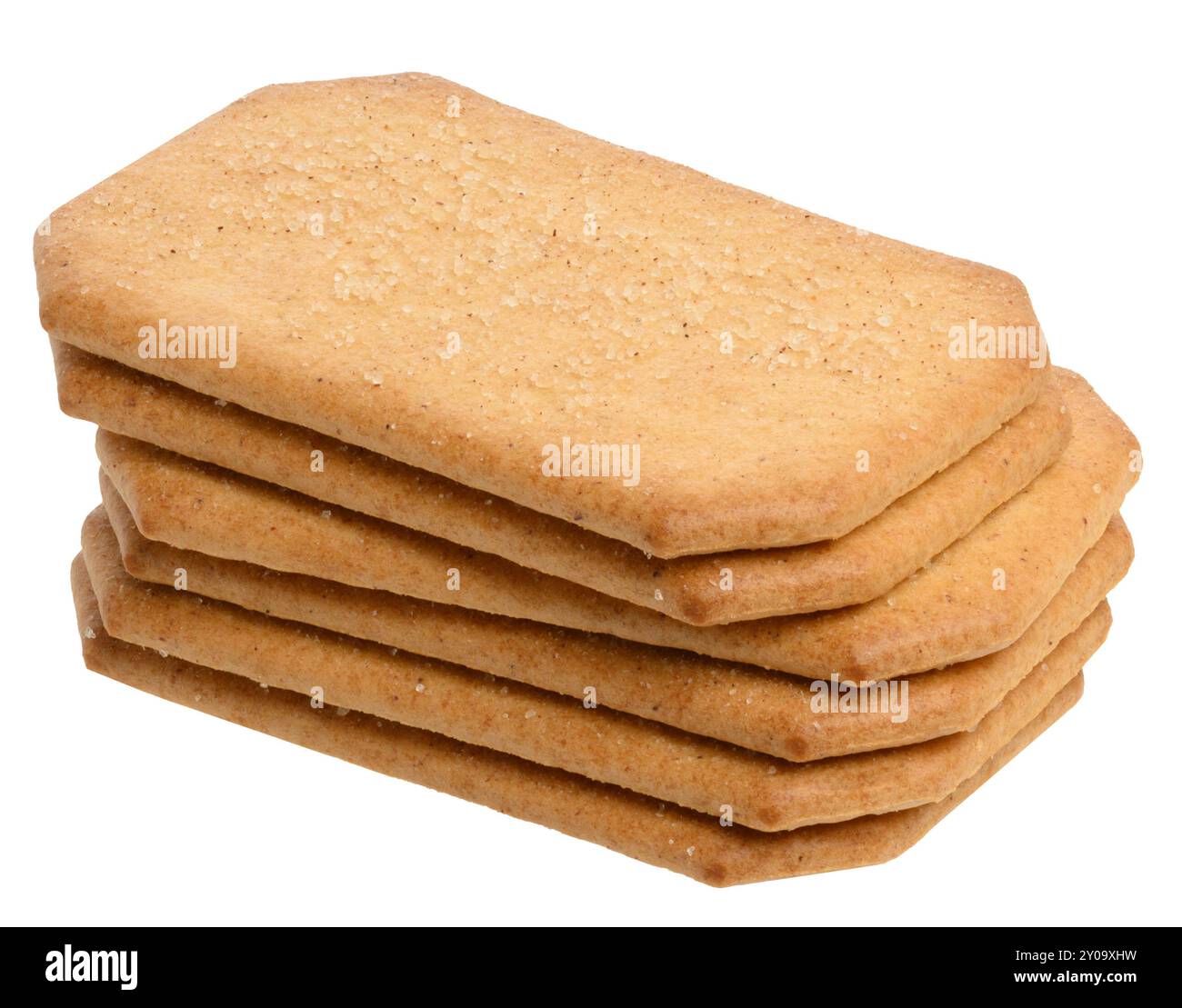 Rectangular baked cookies sprinkled with sugar on isolated background, stack Stock Photo