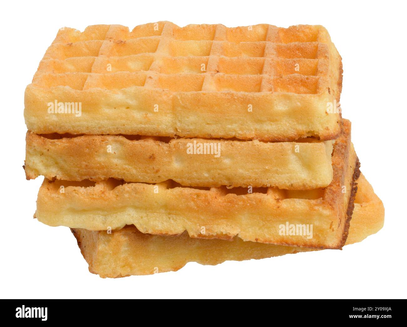 Rectangular baked Belgian waffle on isolated background, stack Stock Photo