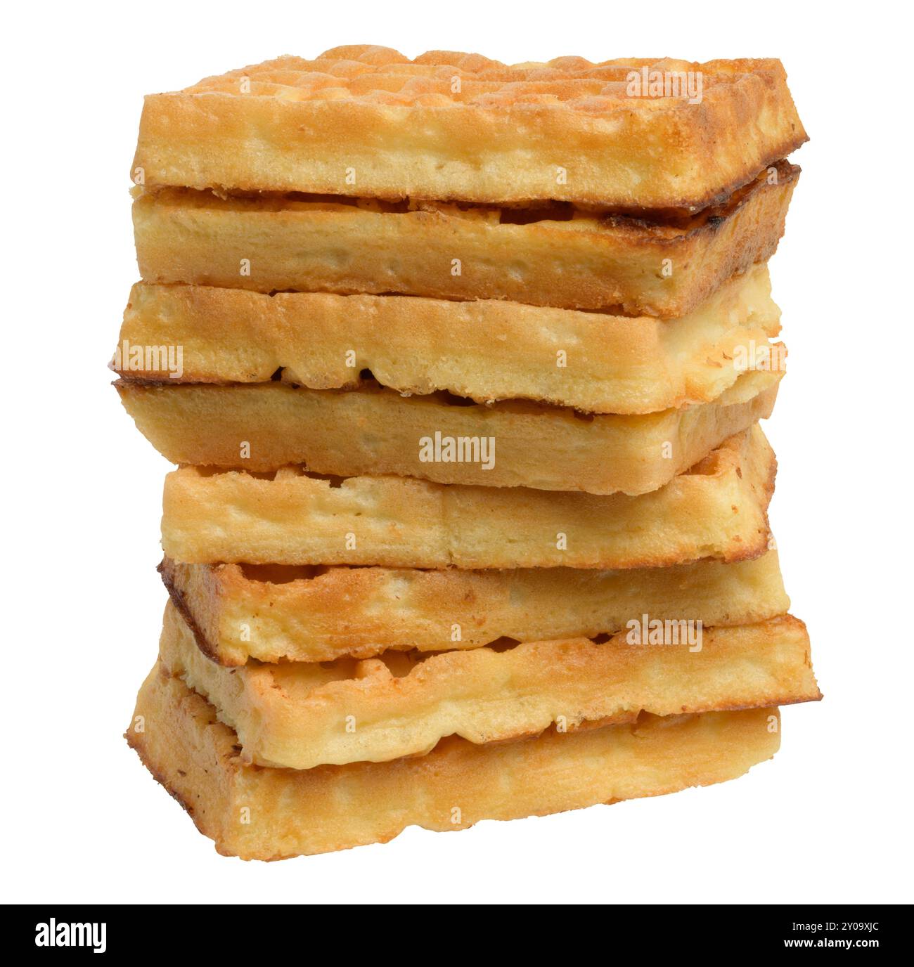 Rectangular baked Belgian waffle on isolated background, stack Stock Photo