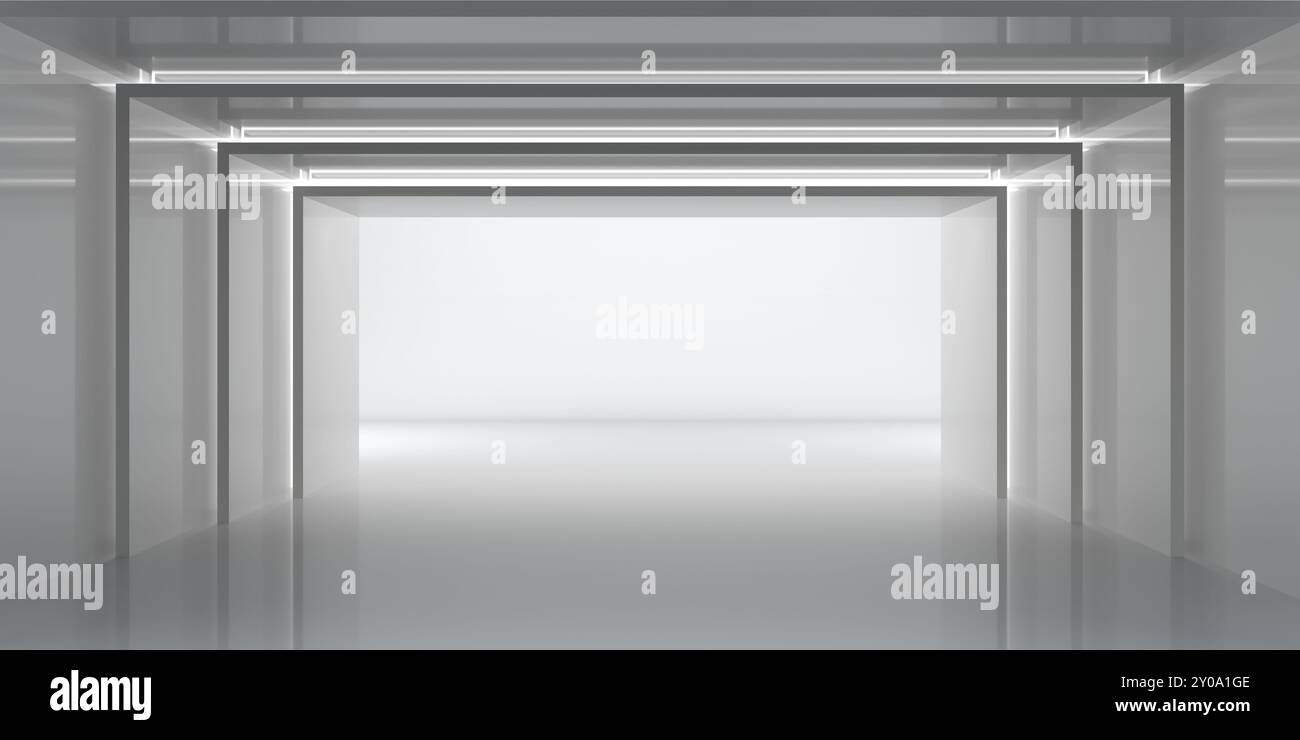 White clean empty interior space room studio background wall. 3d render ...