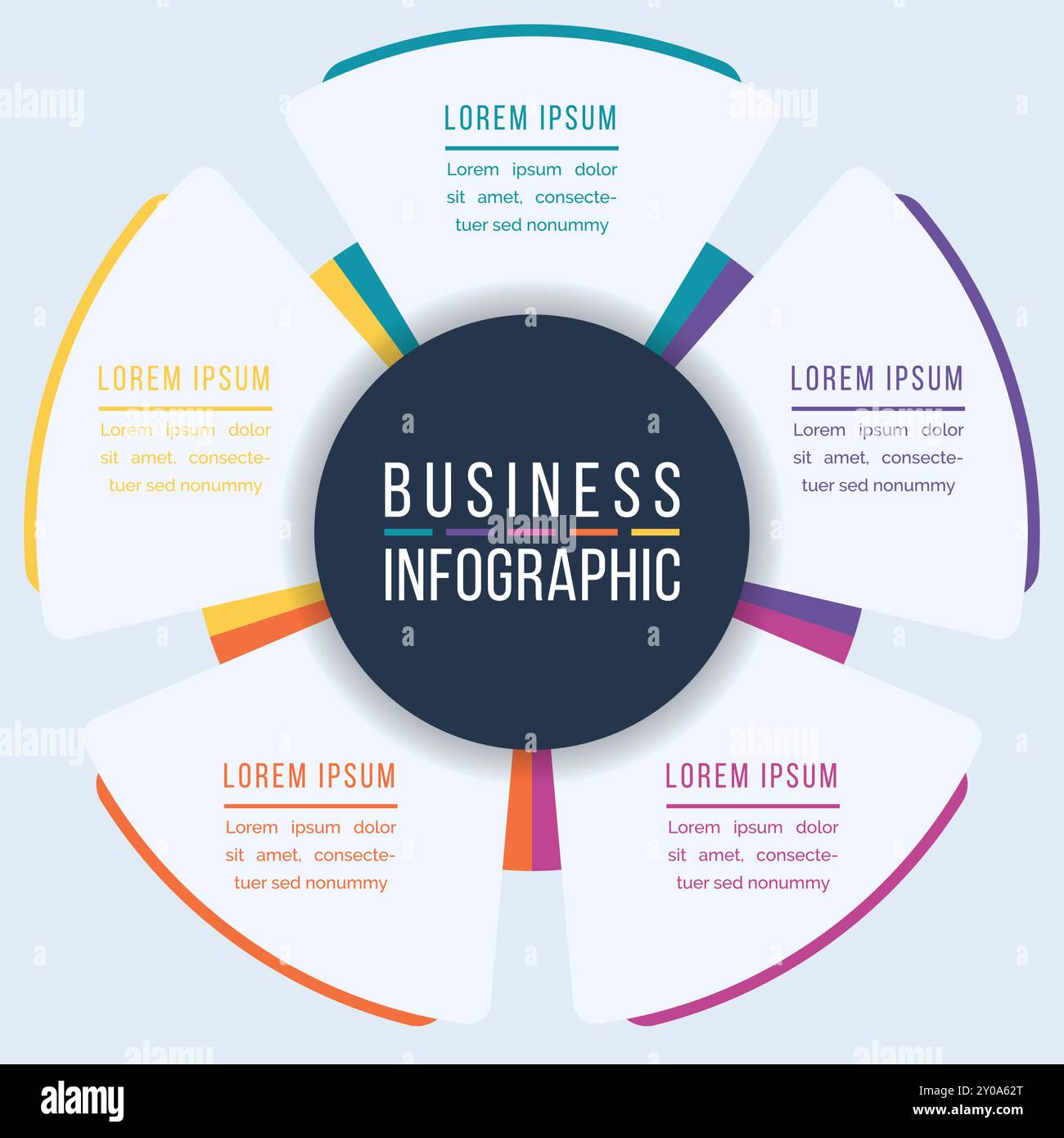 Business Infographic design 5 steps, objects, elements or options infographic business circle template Stock Vector