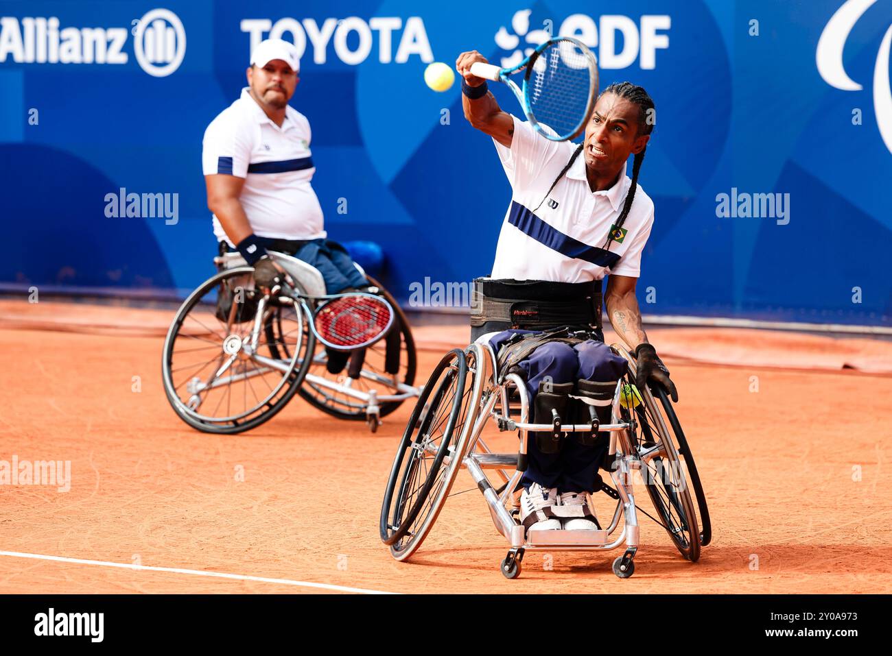 Paris, Sept. 1, 2024, Paralympic wheelchair tennis event. Ymanitu Silva (BRA), Leandro Pena (BRA